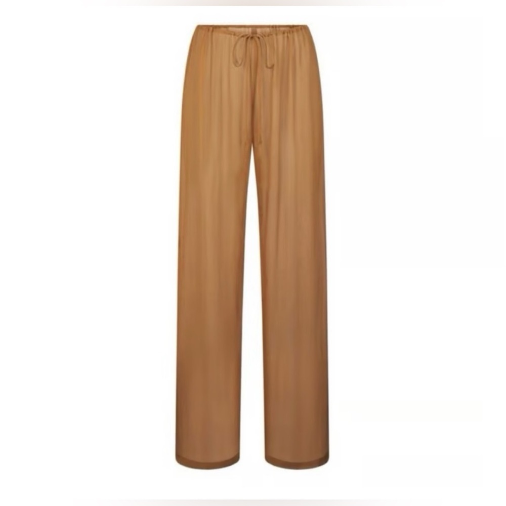 SKIMS 3X Swim Crinkle Silk Coverup Pants in Almond Color Sheer Pullon lounge NWT - Picture 3 of 10